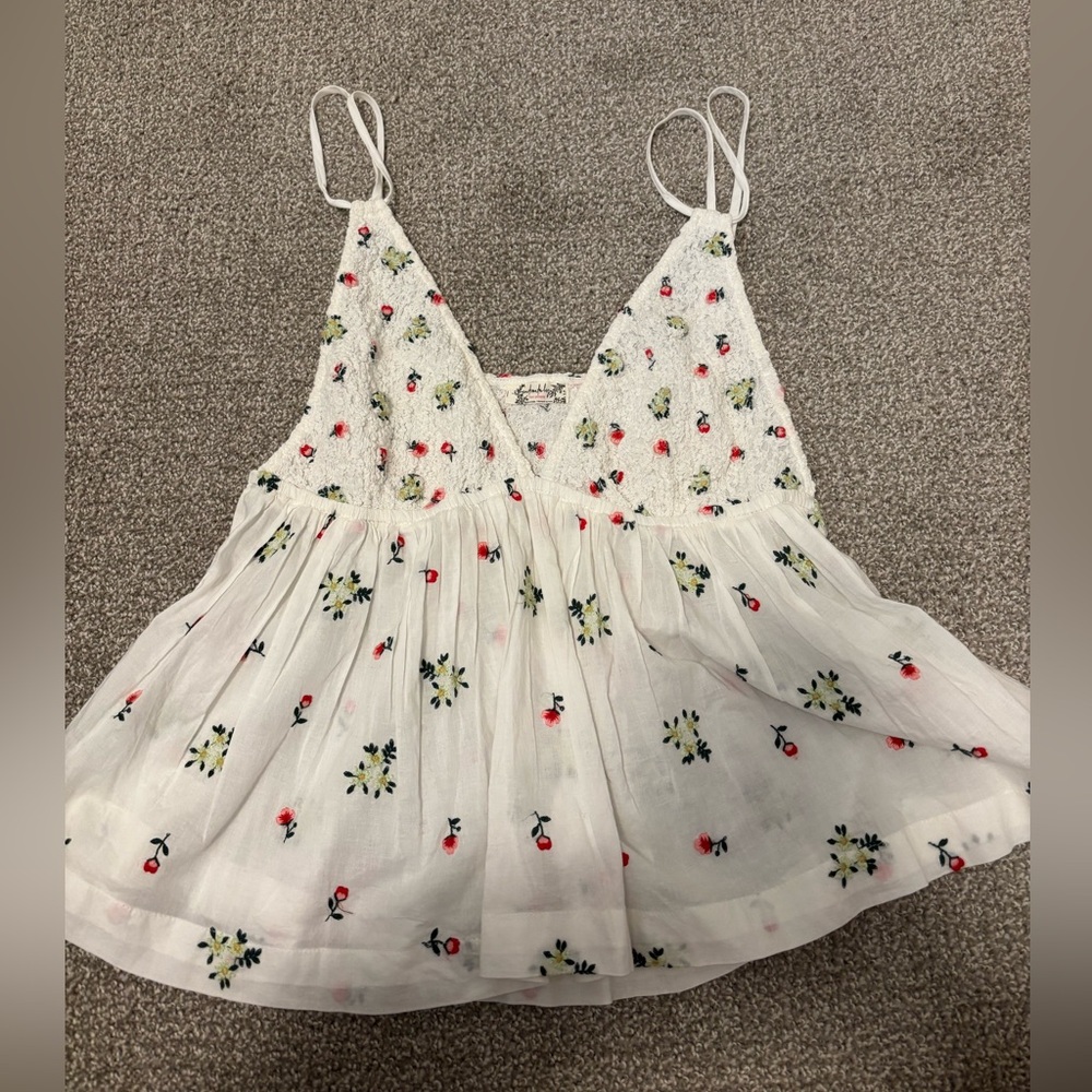 Free People Floral Embroidered White Cami